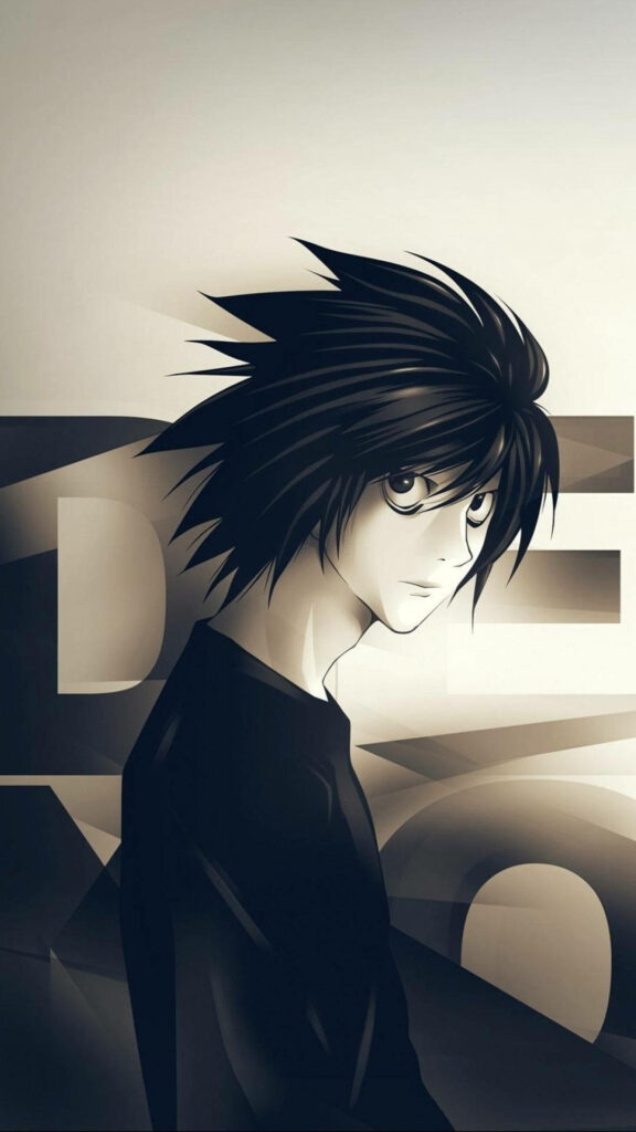 The Detective's Enigmatic Gaze: L's Mysterious Persona - Death Note Anime Wallpaper for Your Mobile