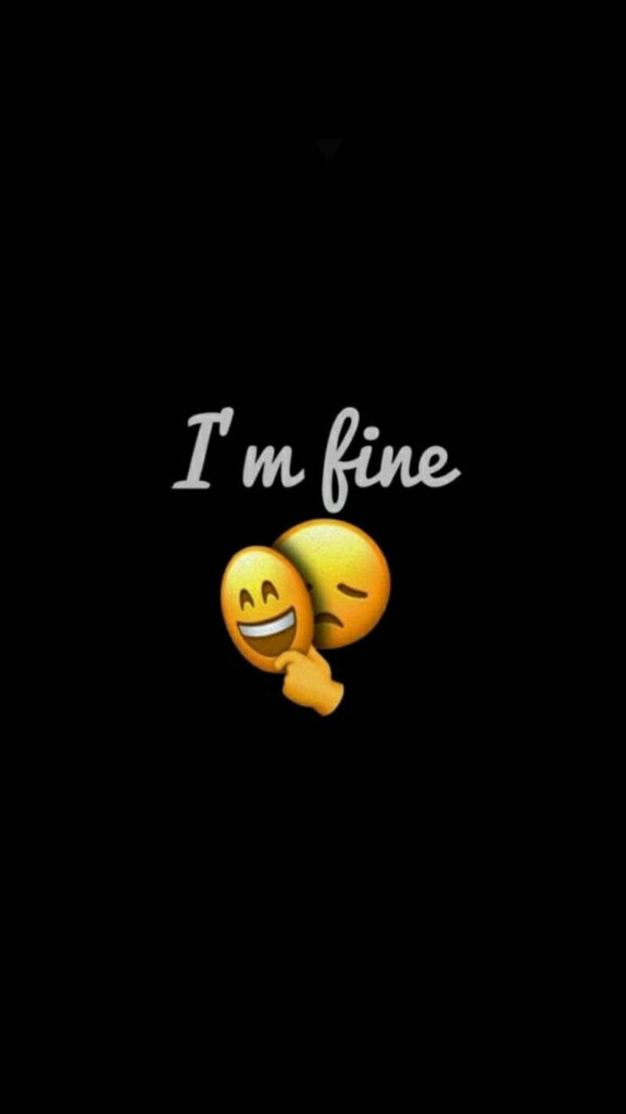 Deception in a Digital World: Dual Emotions Concealed by 'i'm Fine' Mask Wallpaper
