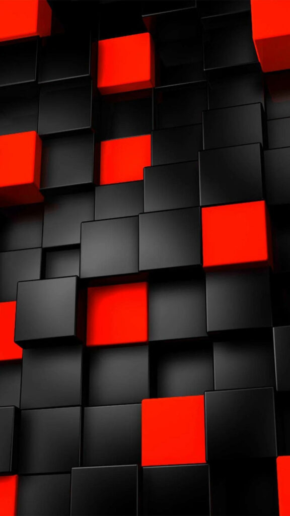 Technologically Mesmerizing: Stacked and Organized Abstract Red iPhone 3D Cube Wallpaper