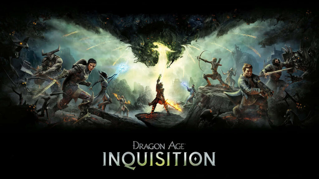 Dramatic Dragon Age: Inquisition Wallpaper with Epic Fantasy Characters in Battle - Dark Fantasy Game Background