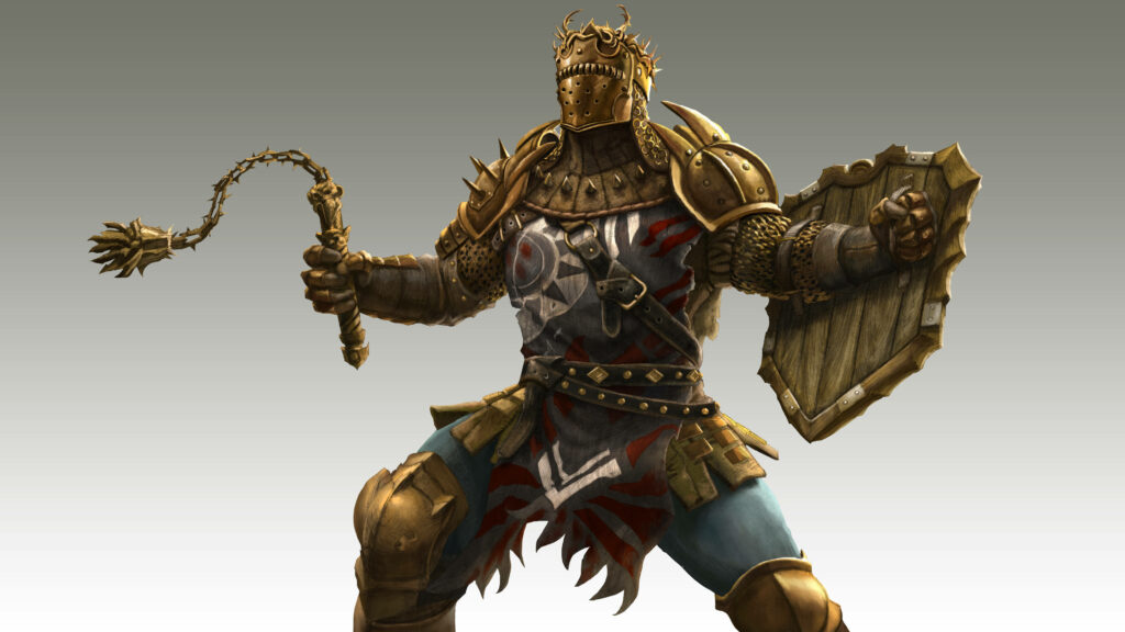 For Honor Conqueror Warrior in Detailed Armor with Flail and Shield - Ready for Battle Wallpaper