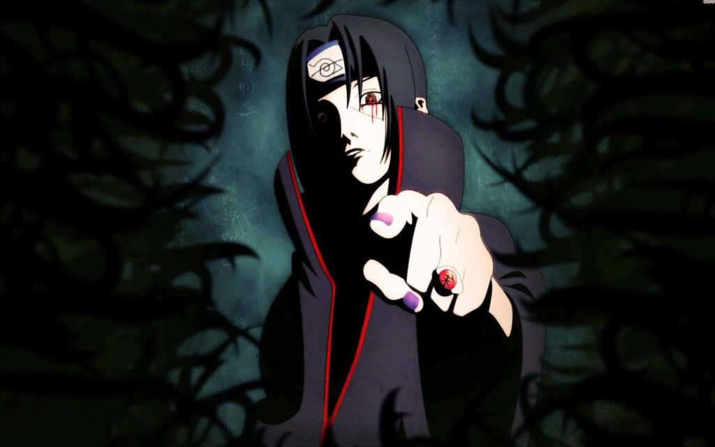Determined Sharingan Warrior: A Striking HD Wallpaper Showcasing Itachi's Cool Composure and Unshakeable Resolve