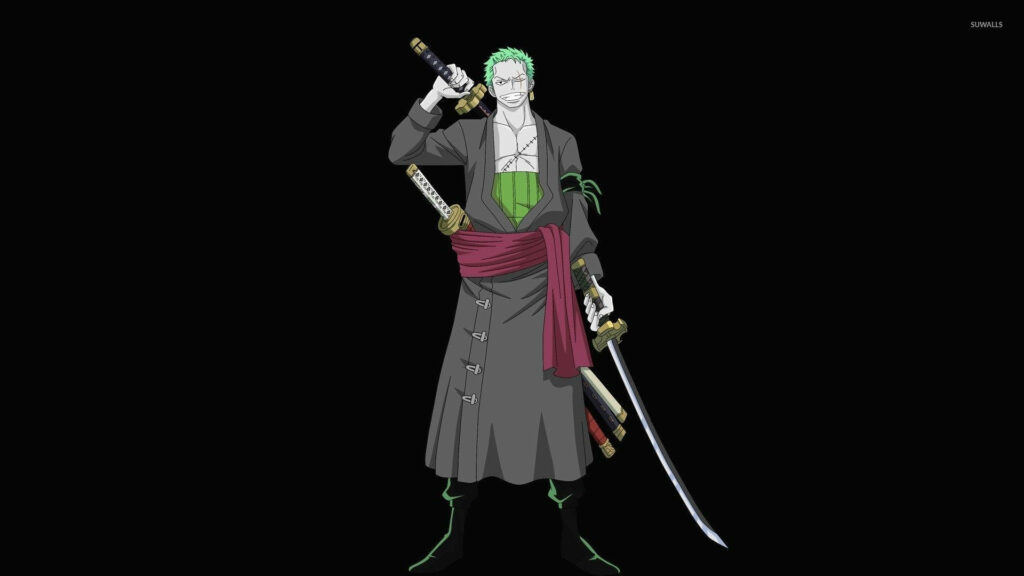 Unyielding Strength: Zoro's Resolute Stance Amidst Vibrant Energy Wallpaper