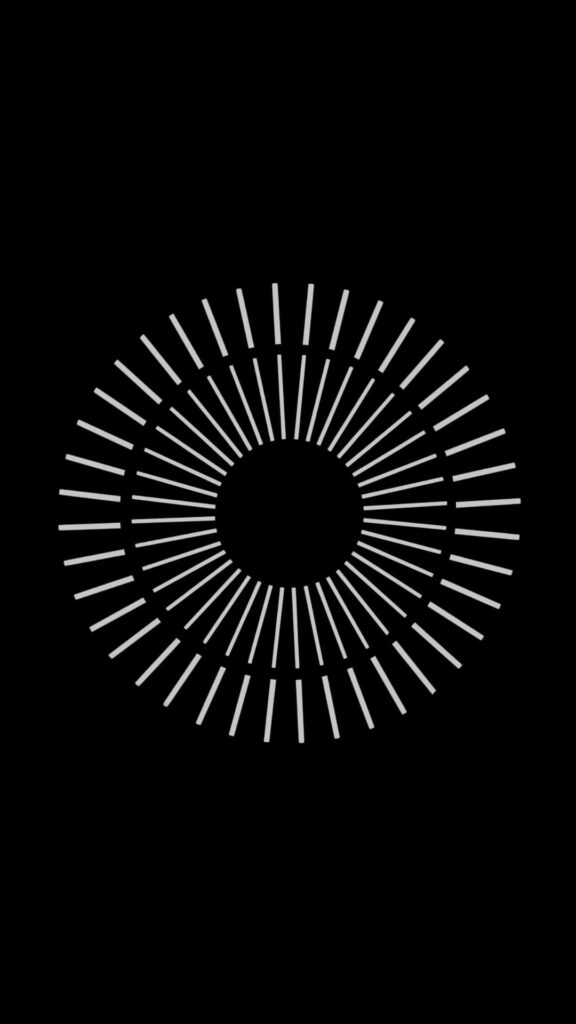 Minimalist AMOLED wallpaper with white geometric sunburst on black background for mobile screens