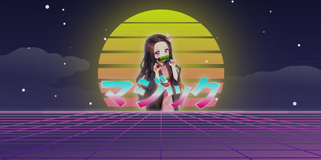 Nezuko Kamado Vaporwave Anime Background Wallpaper