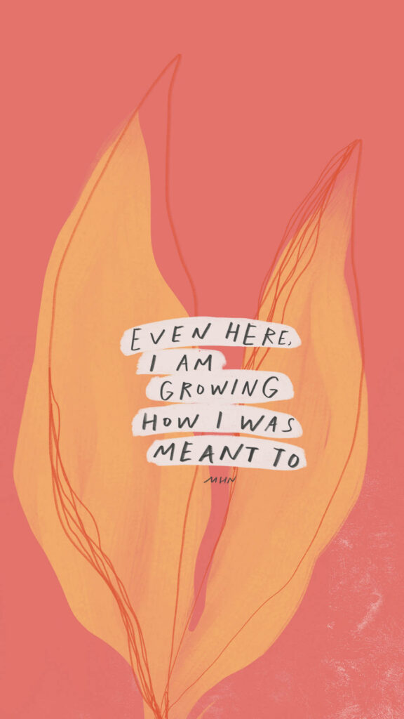 Uplifting Floral Wallpaper: 'I Am Growing' in Warm Tones