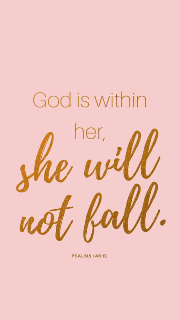 Uplifting Psalm 46:5 Wallpaper in Elegant Gold on Soft Pink