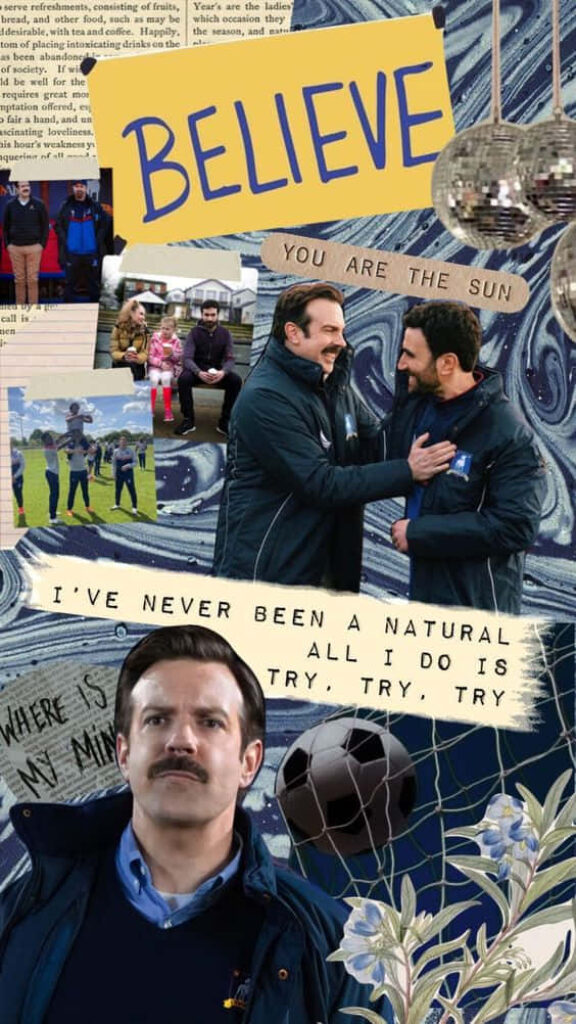 Motivational Ted Lasso Collage Wallpaper with Uplifting Quotes