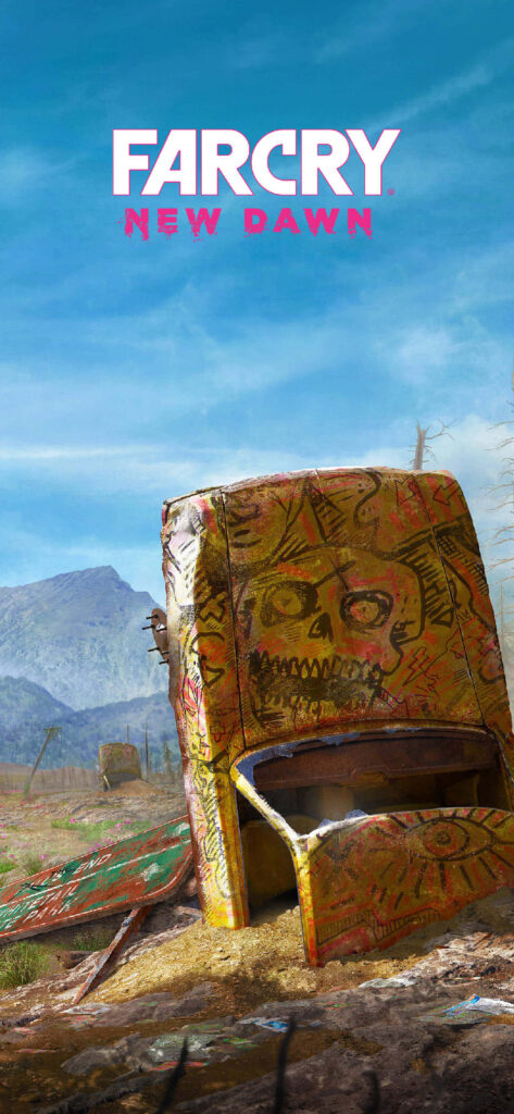 Vibrant Chaos: Unconventional Upside Down Car in Far Cry New Dawn Wallpaper