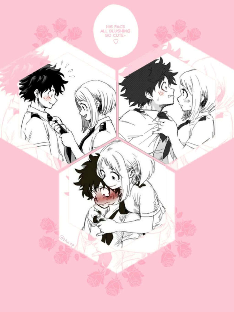 Swooning with Sweetness: Uraraka x Midoriya Cell Phone Delight Wallpaper