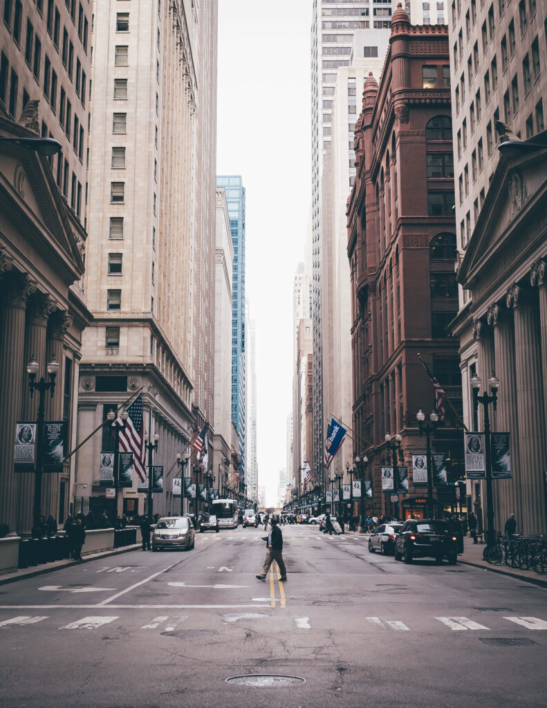 Urban Exploration Wallpaper: Captivating Cityscape with Pedestrian