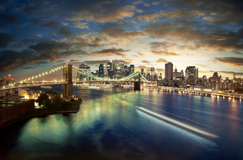 Splendid City Skylines: Captivating Sunset over Bridges, Magnificent Cloudscapes, and Mesmerizing Skyscapes in High Definition Art - 8K Wallpaper Background
