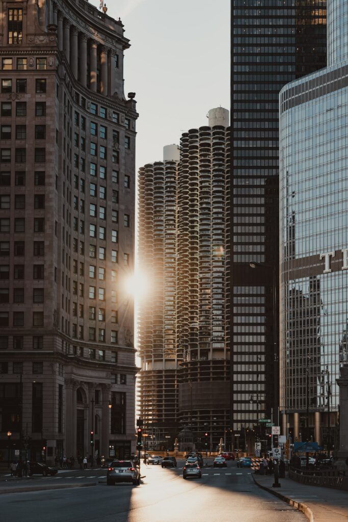 Stunning Urban Street Cityscape Wallpaper at Sunset