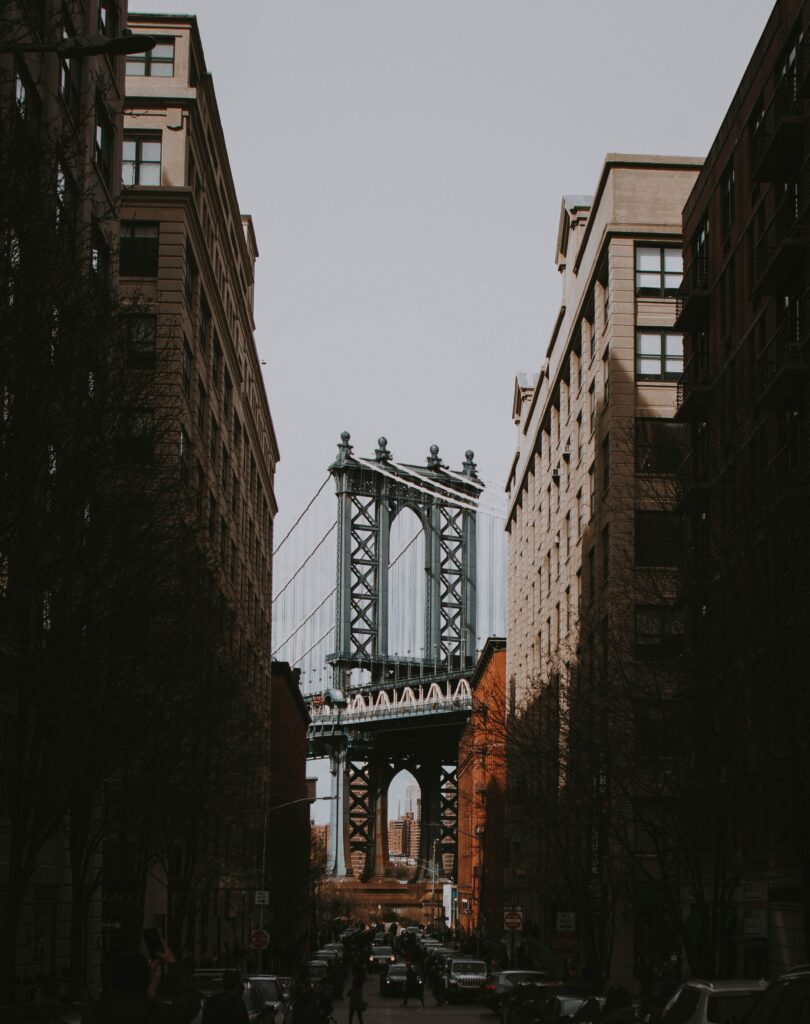Urban Street View Wallpaper: Modern Architecture Meets Classic Bridge
