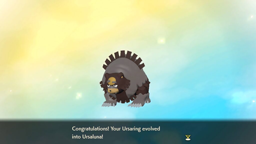 Ursaluna evolved from Ursaring in Pokémon Legends Arceus vibrant evolution wallpaper background