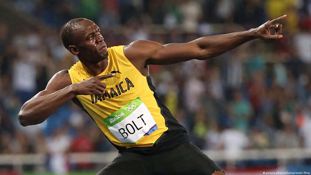 Usain Bolt lightning pose on track dynamic wallpaper showcasing Olympic energy and spirit
