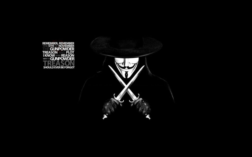 V for Vendetta Mask Wallpaper: Rebellion Against a Black Background
