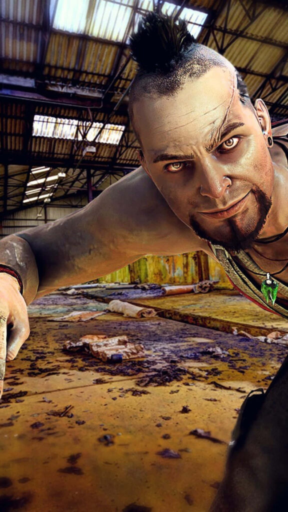 Eerie Encounter: The Chilling Gaze of Vaas, the Riveting Antagonist, Captured in a Frozen Frame Wallpaper
