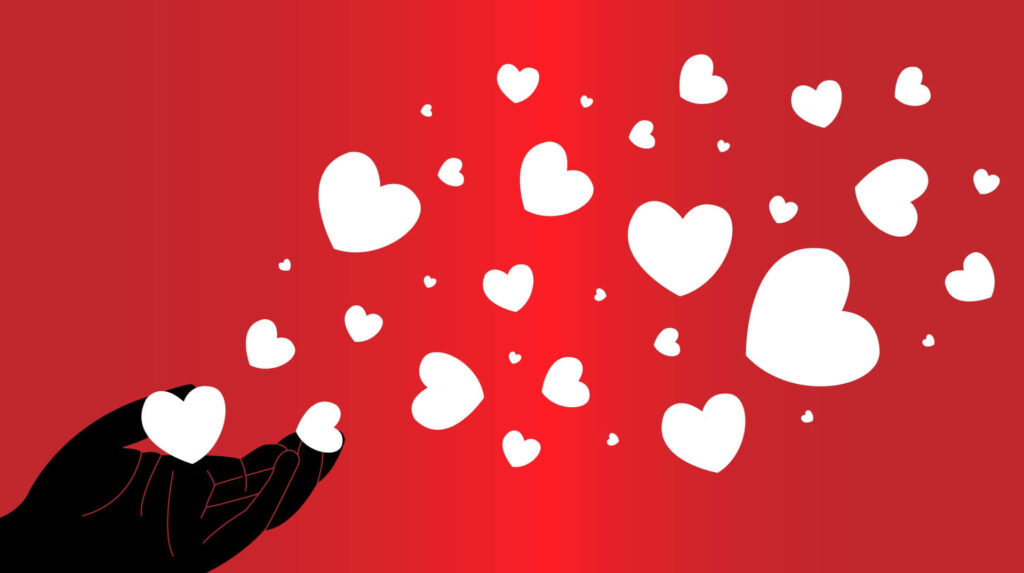 Romantic Valentine Wallpaper: Hand Releasing Hearts on Red Background