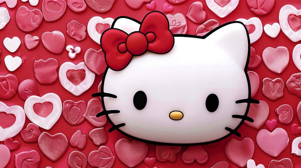 Adorable Hello Kitty Wallpaper with Pink & Red Heart Background