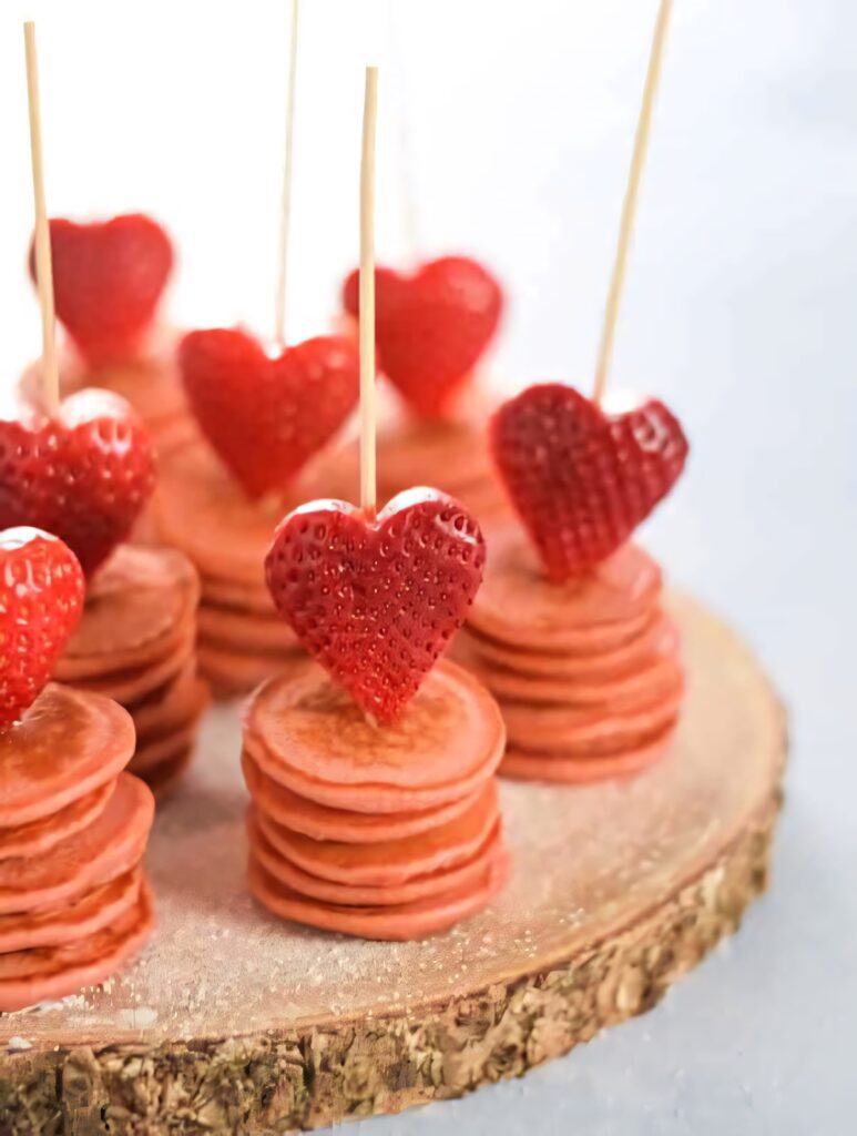 Heart-Shaped Strawberry Stick Pancakes: Perfect Valentine's Wallpaper