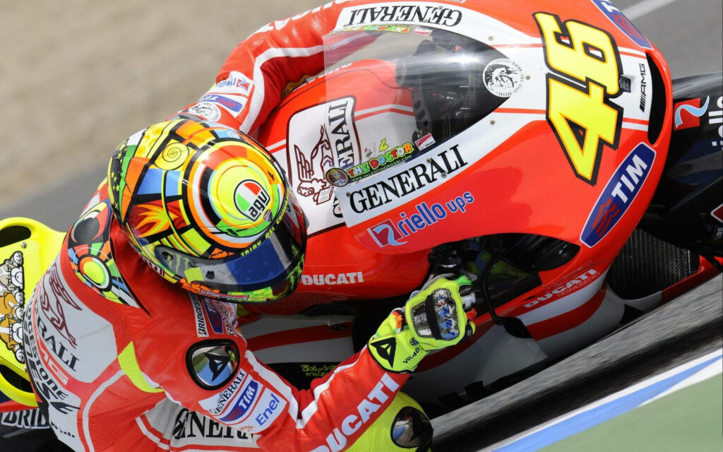 Valentino Rossi Racing Wallpaper: Bold Ducati & Iconic Gear Design