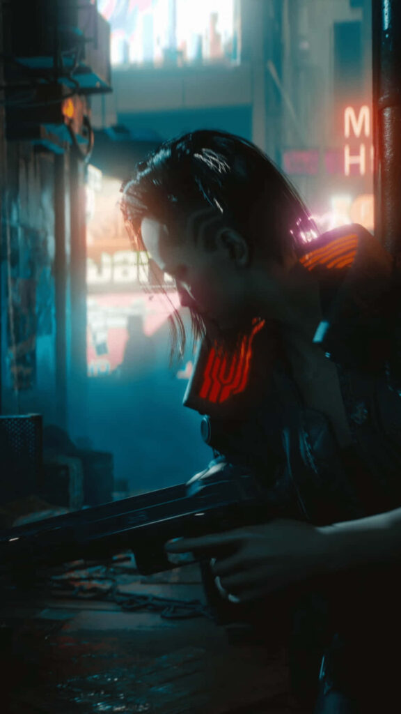 The Futuristic Urban Warrior: Valerie's Empowering Stance in Cyberpunk 2077 Wallpaper