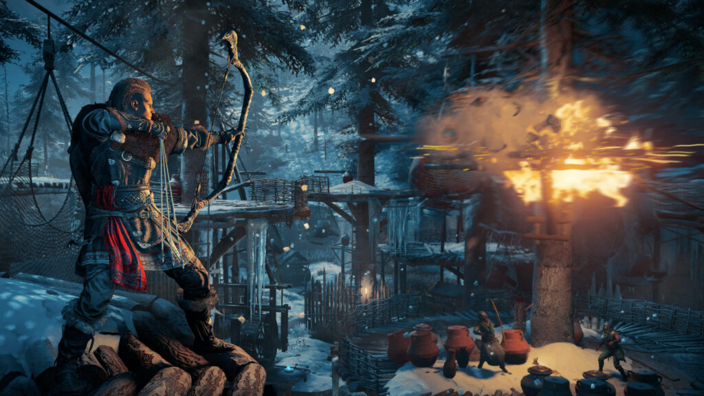 A Majestic Evening Archery Scene with Eivor from Assassin's Creed Valhalla Wallpaper