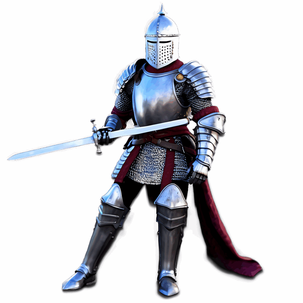 Valiant knight in shining armor gripping sword ready for battle on sleek gradient background Wallpaper