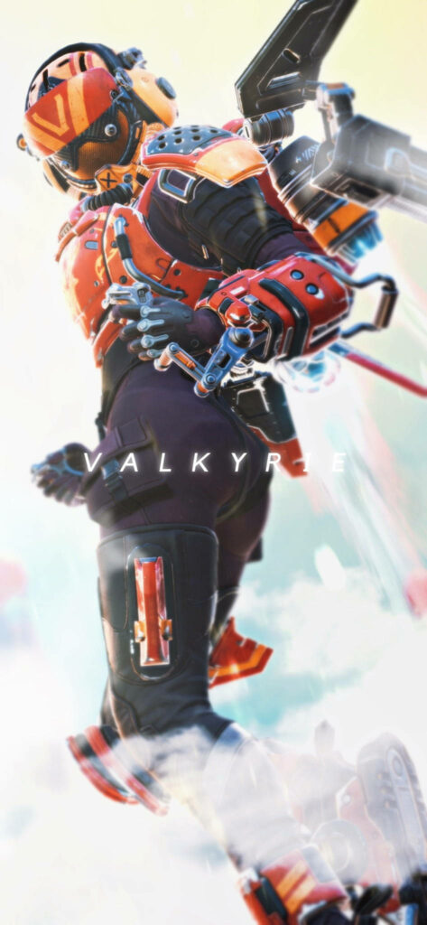 Valkyrie Birthright Skin Apex Legends dynamic phone wallpaper detailed armor jetpack action background