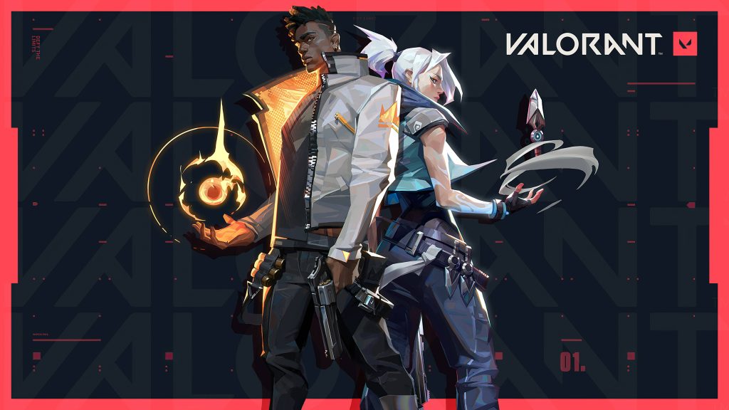 Valorant wallpaper Phoenix and Jett back-to-back fiery kunai dark stylish digital art background