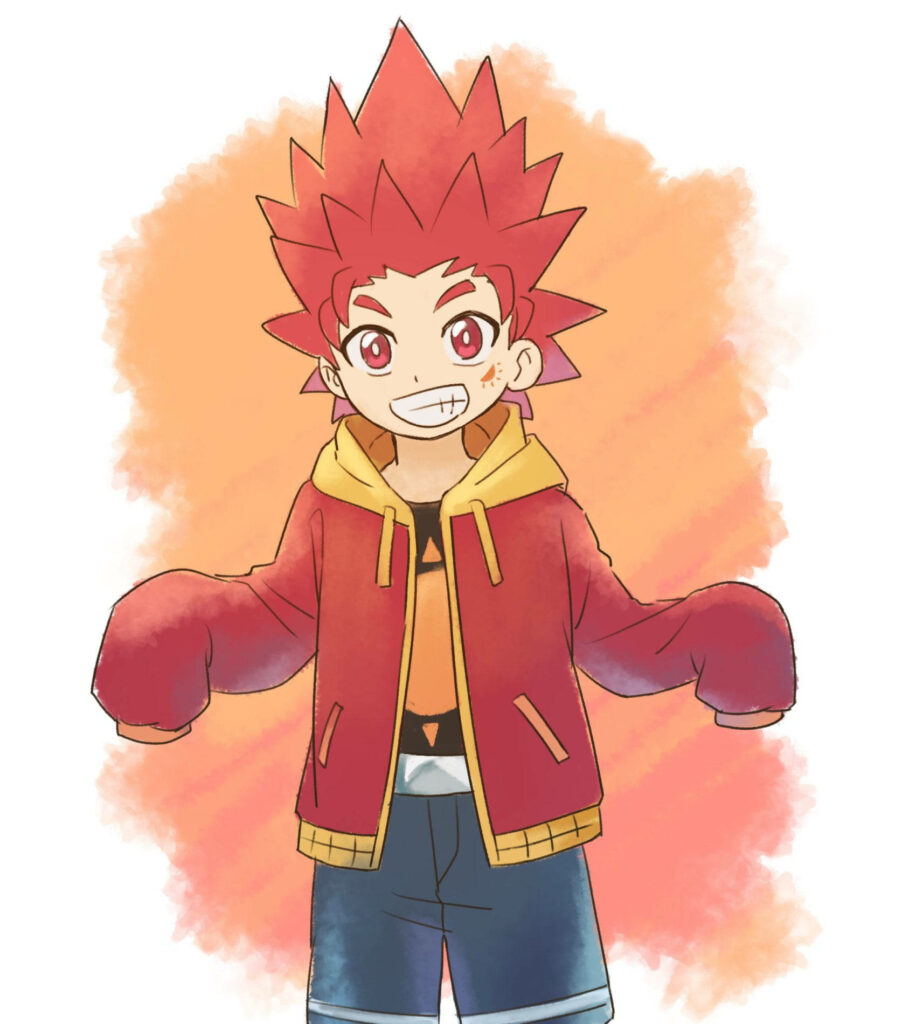 Valt Aoi cheerful smiling in red jacket Beyblade character warm blended wallpaper background