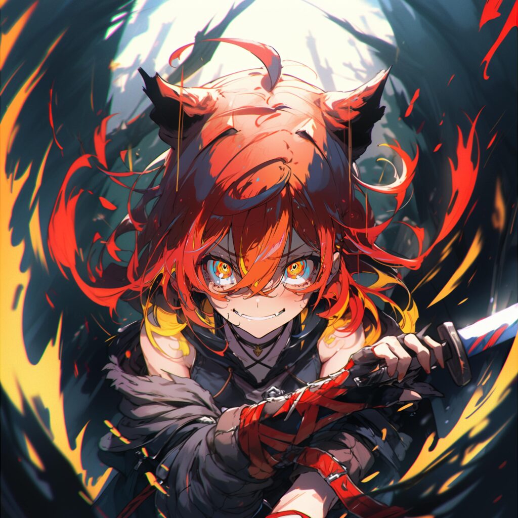 Anime Red-Haired Girl with Horns: Bold Vampiric Wallpaper