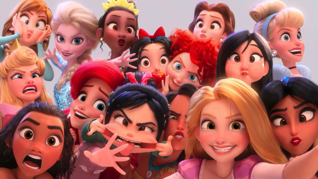 Vanellope Meets Disney Princesses: Cheerful Animated Wallpaper