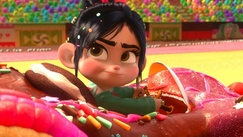 Vibrant Vanellope Driving Candy Kart: Wreck-It Ralph Wallpaper