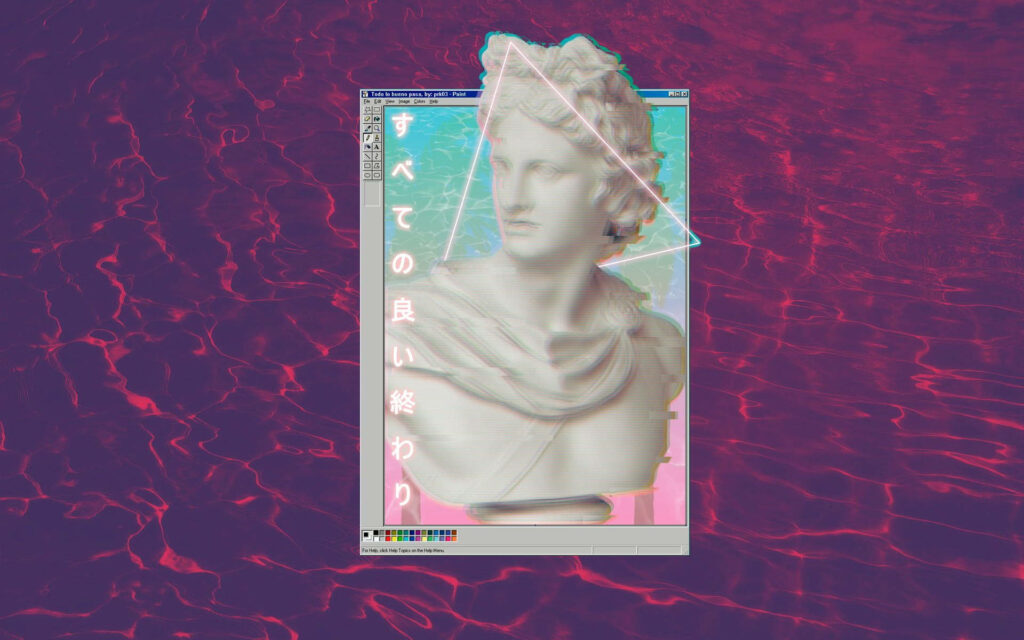 Apollo Bust: Vaporwave Transformation on Windows Paint Wallpaper
