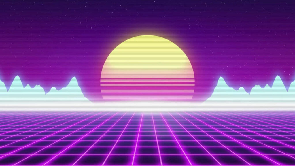 Mystical Dreamscape: Retro Beach with Enigmatic Obelisk in Vaporwave Tones Wallpaper