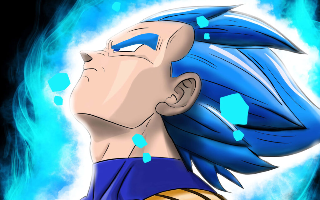 Vegeta Super Saiyan Blue Evolved with intense blue hair and crackling energy aura wallpaper