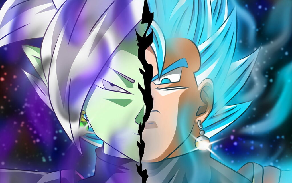 Dragon Ball Super's Epic Clash: The Merging of Vegito and Zamasu | Striking Artwork as HD Wallpaper Background