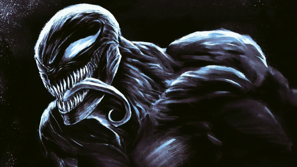 Fiery Masterpiece: A Striking Venom Artwork in Stunning Digital Detail Wallpaper