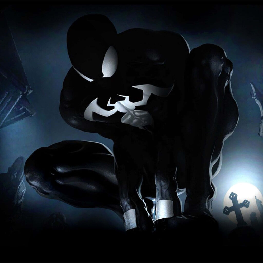 Chaos Unleashed: Venomous Black & White Spider-Man Wallpaper