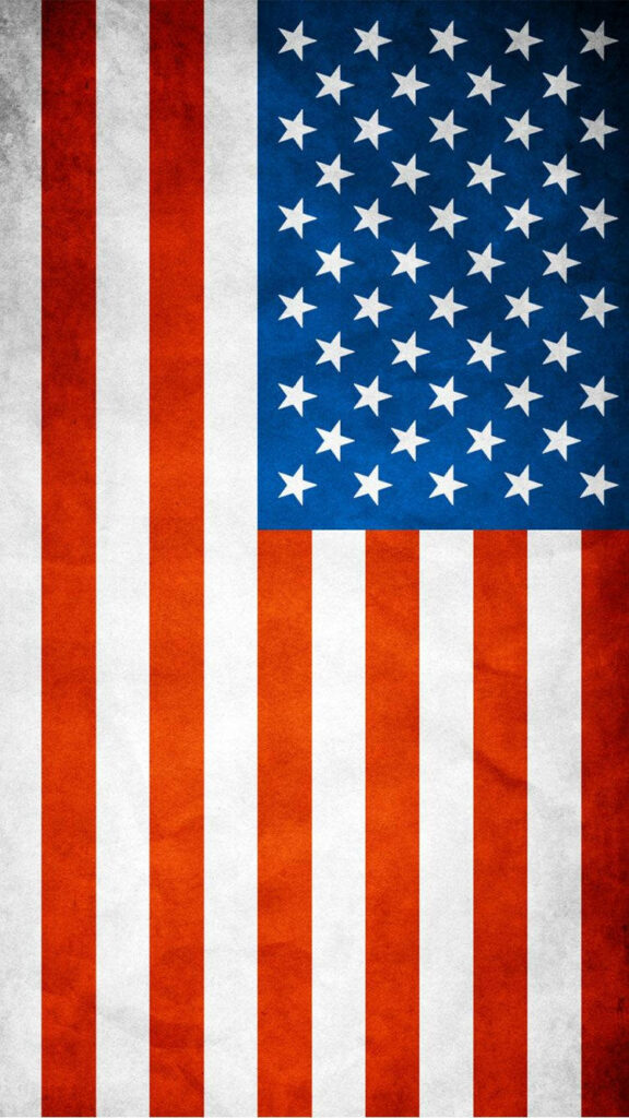 Vertical American flag wallpaper with bold red white stripes and blue field of white stars