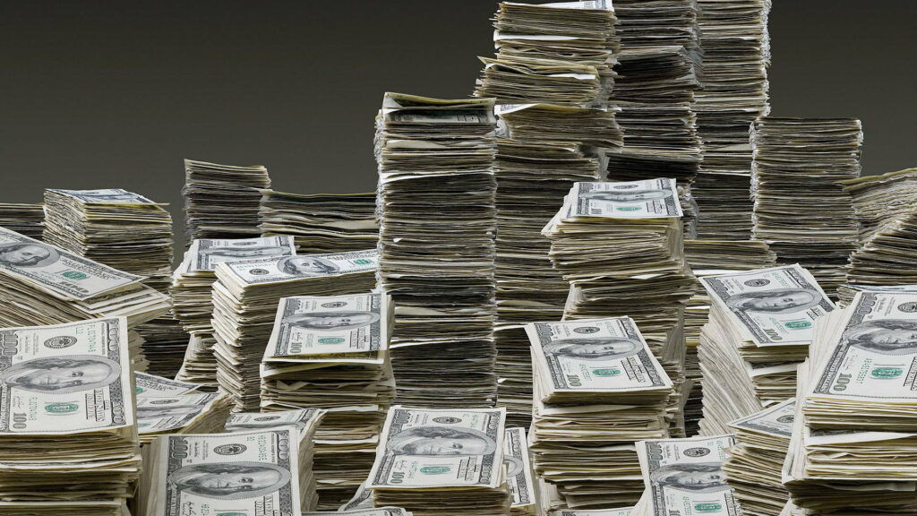 Currency Cascades: A High-Definition Wallpaper with Vertical Lines of Wealth