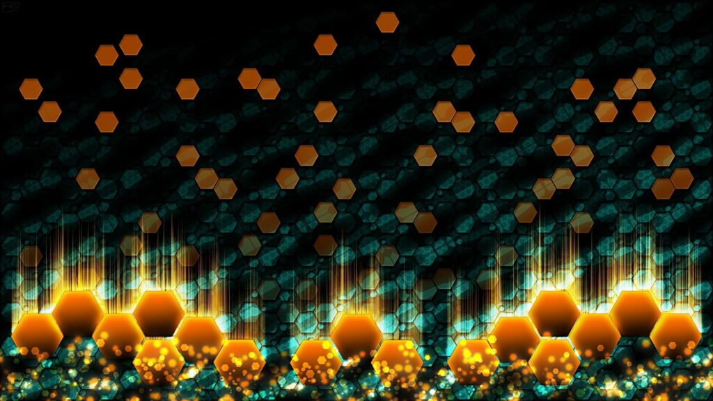 Glowing Hexagon Wallpaper: Radiant Orange & Yellow Pattern Background