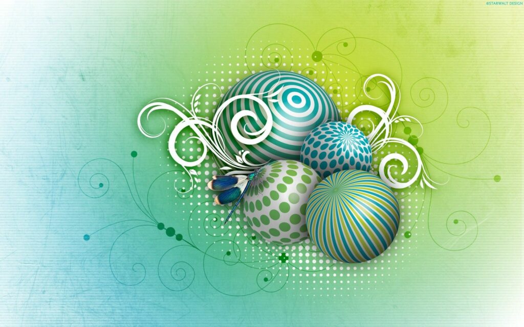 Colorful Patterned Spheres Wallpaper - Green & Blue Gradient Design