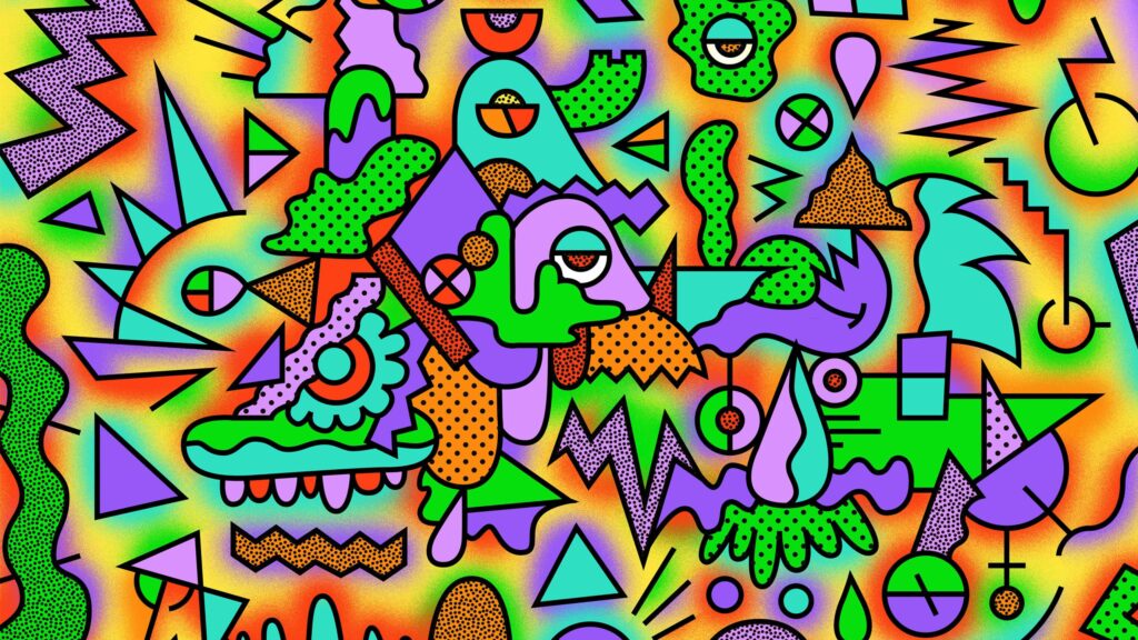 Colorful Abstract Figurines Wallpaper - Vibrant Acid Art Background
