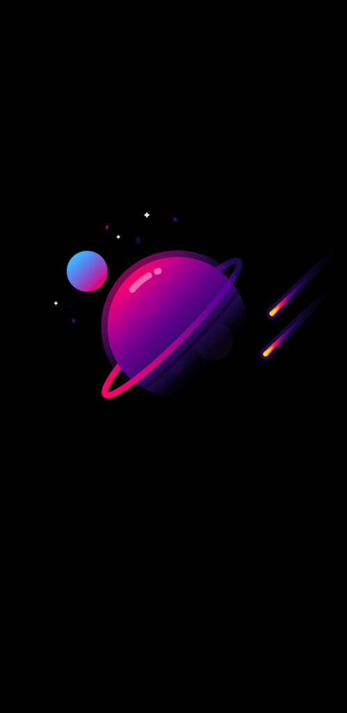 Vibrant 2K AMOLED Space Wallpaper: Colorful Planets & Purple Ringed Planet