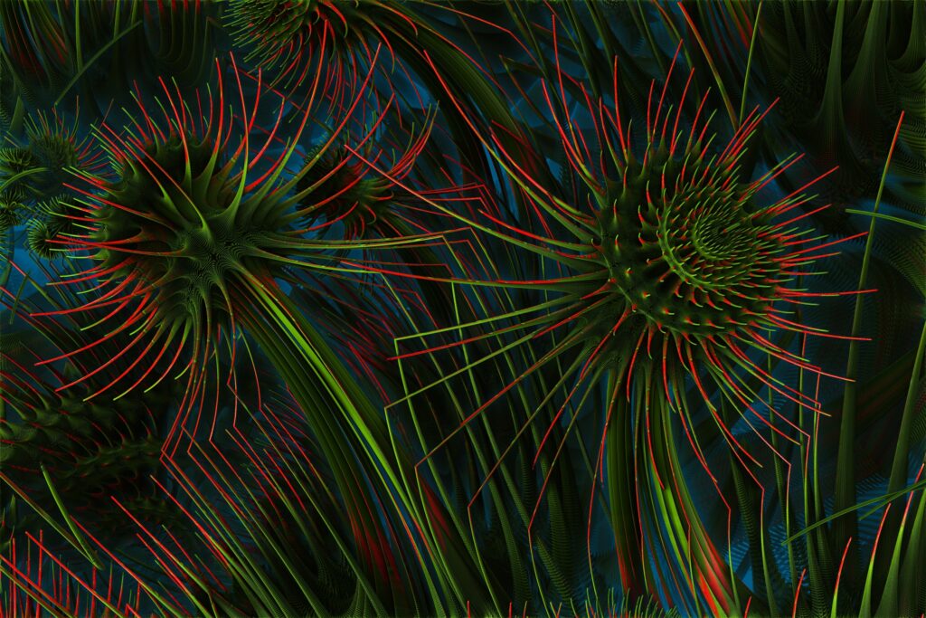 Vibrant Abstract Wallpaper: 3D Organic Patterns in Green & Red
