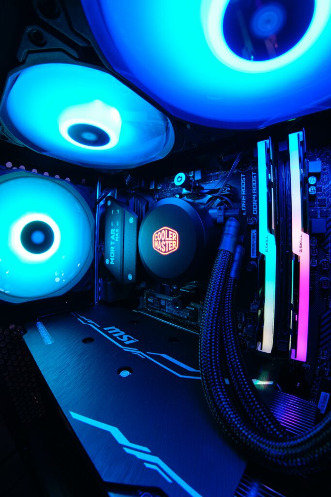 Futuristic High-Performance Motherboard Wallpaper in Neon Blue & Pink
