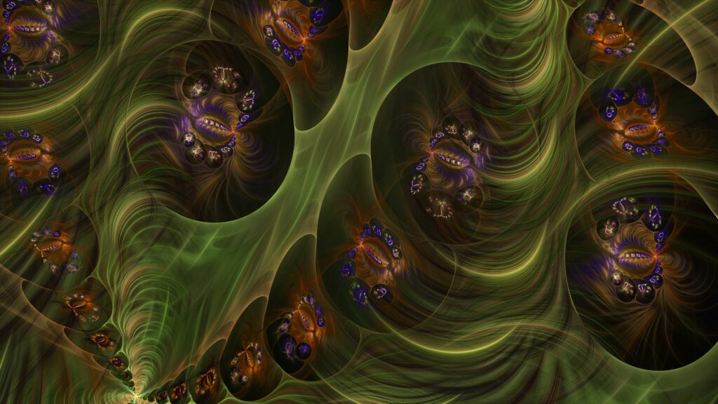 Intricate Abstract Wallpaper: Earthy Greens & Deep Purples Design